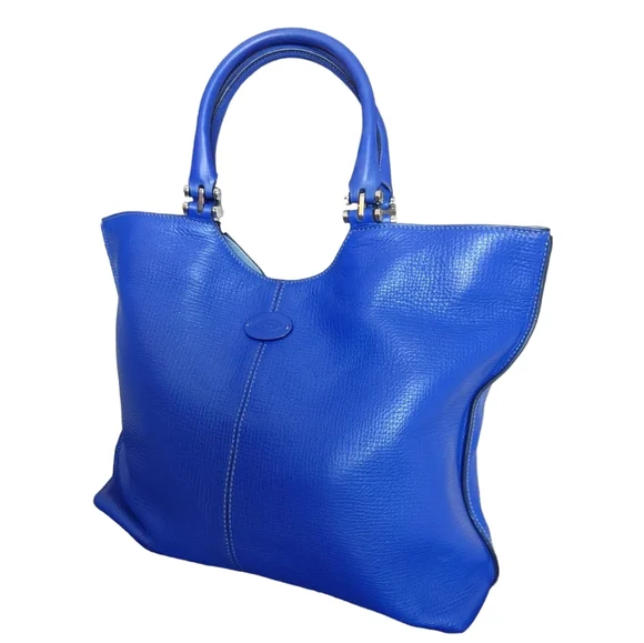 TOD'S Cobalt Blue Leather Shoulder Tote Bag - Picture 15 of 16